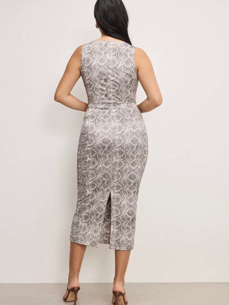 Slinky Jersey Ruched Midi Dress in Snake