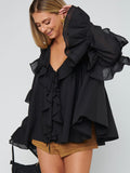 Joss Ruffle Top in Black Voile