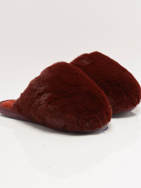 Snowball Slippers in Cabernet Faux Fur