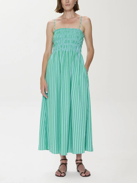 Bianca Smocked Dress in Blue Green Stripe