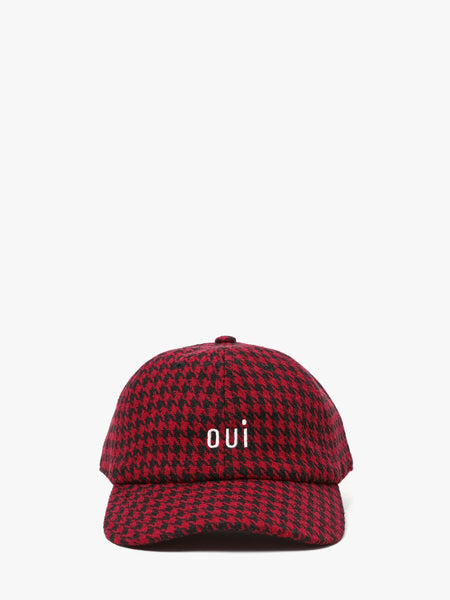 Wool Baseball Hat in Red Houndstooth Petit Oui