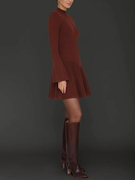 Asymmetrical Hem Mini Sweater Dress in Rust