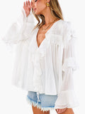 Joss Ruffle Top in White Voile