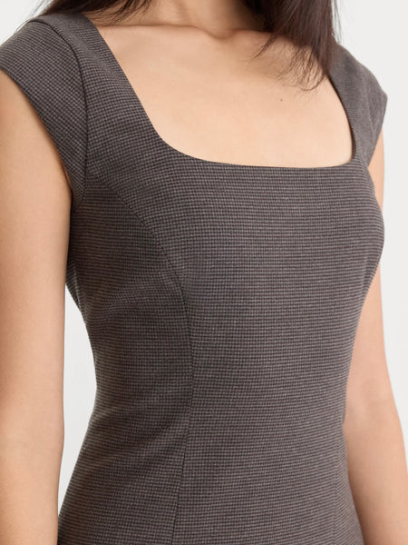 The Cap Sleeve Mini Dress in Charcoal Houndstooth