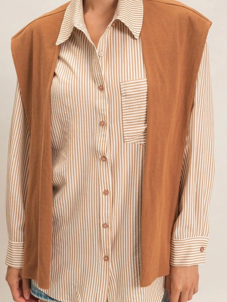 Soften Your Shoulders Button Up in Camel