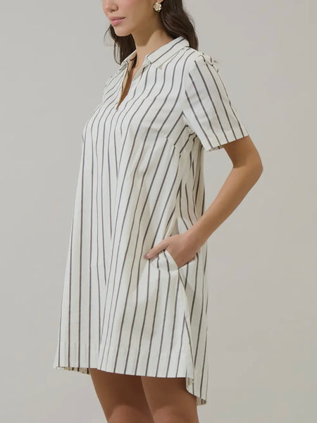 Kamara Stripe Mini Dress in Marhsmallow