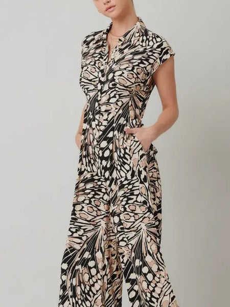 Cut It Out Printed Jumpsuit in Black