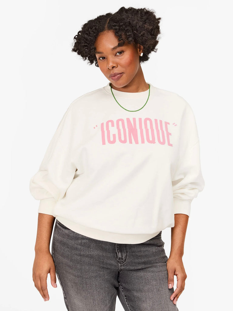 Iconique Oversized Sweatshirt in Oyster White & Peony