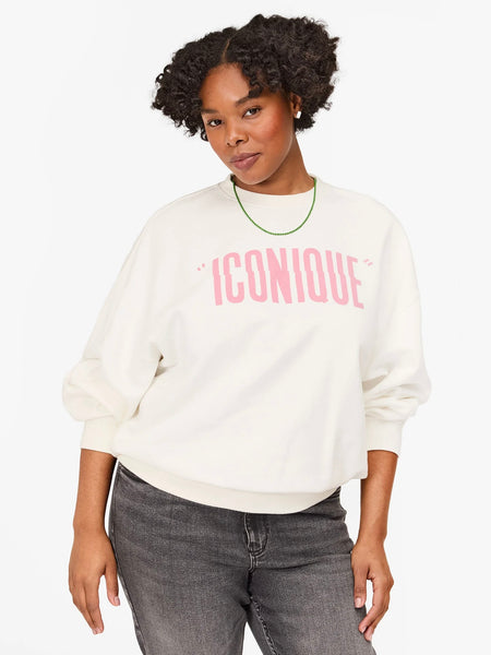Iconique Oversized Sweatshirt in Oyster White & Peony