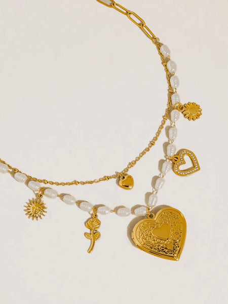 Meadowe Pearl Heart Locket Necklace