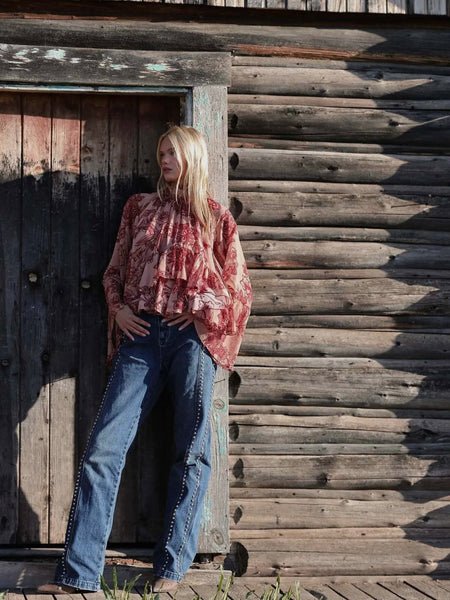 Tapestry Print Chiffon Ruffle Blouse in Batik Tapestry
