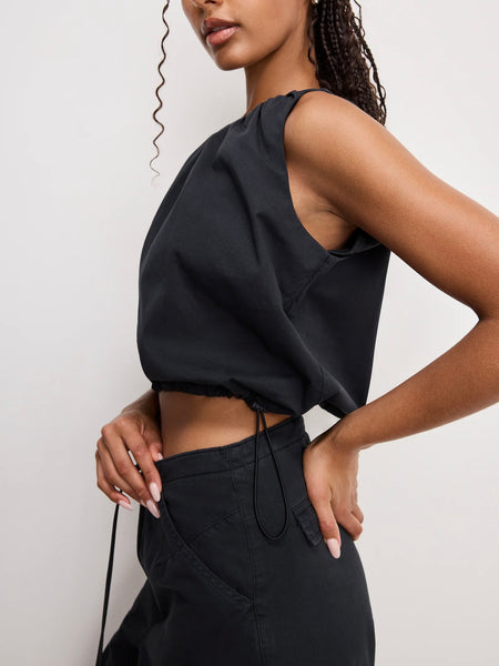 Twill Parachute Bubble Top in Black