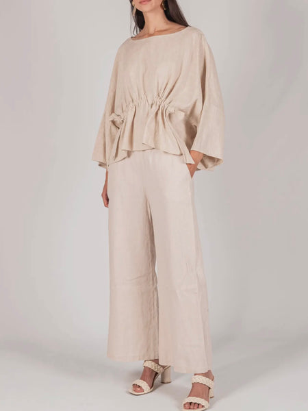 Ula Linen Waist Tie Top in Natural