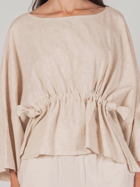 Ula Linen Waist Tie Top in Natural