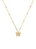 Enamel Beaded Butterfly Necklace in Lavender