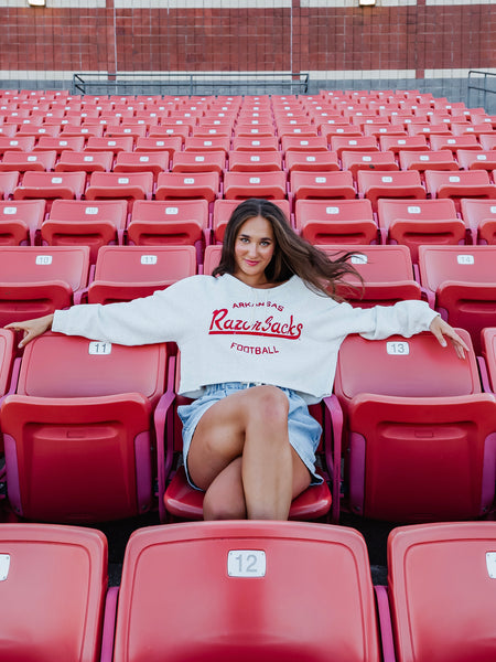 Off Shoulder Razorbacks Sweatshirt in Grey