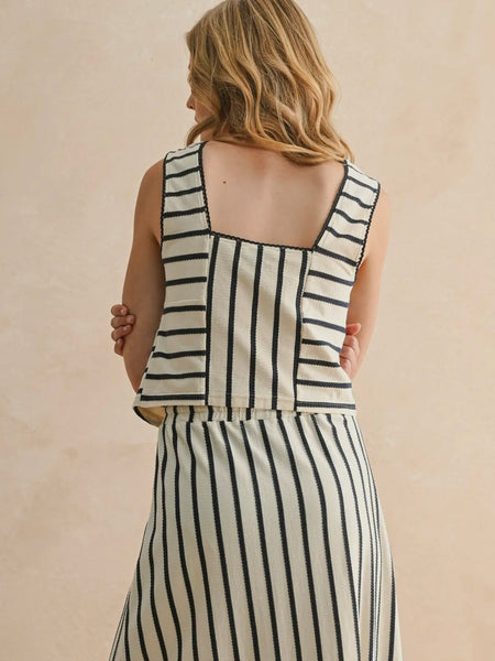 Cute As A Button Stripe Tank in White & Black