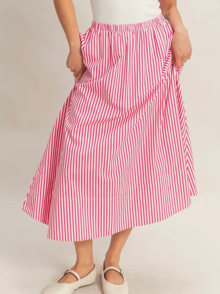 Stay Striped Maxi Skirt in Pink