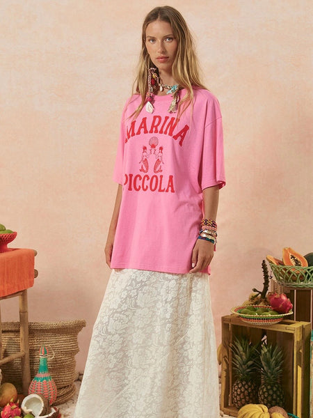 Marina Piccola Oversized Biker Tee in Cosmos Pink