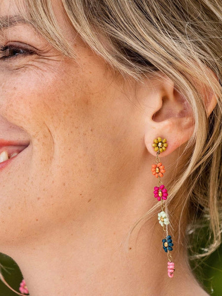 Amanda Flower Beaded Dangle Earrings in Multi