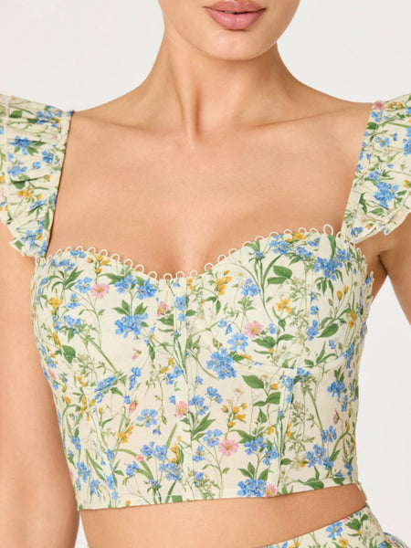 Wedelia Top in Blue Green Multi Floral