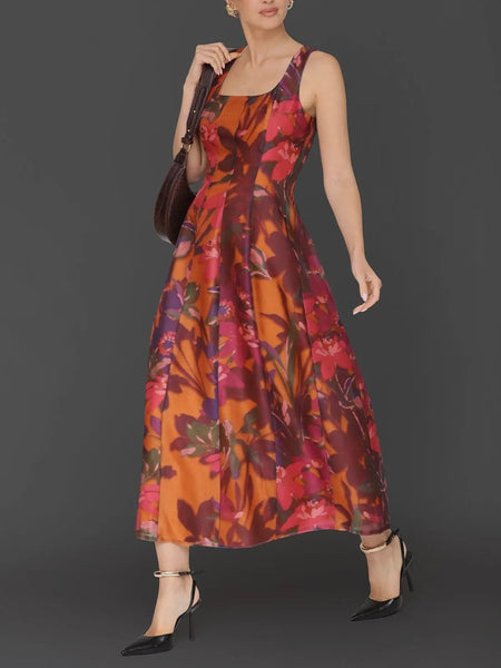 Fall Floral Fit & Flare Maxi Dress in Jardin Print