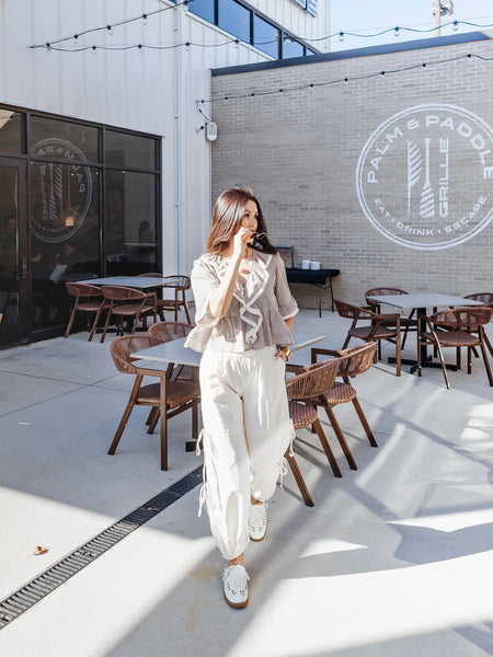 Tied To Side Joggers in White Melange