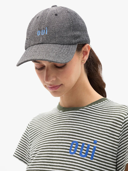 Wool Baseball Hat in Embroidered OUI Black & White