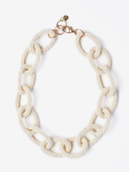Jenna Chain Link Beaded Necklace in Ivory