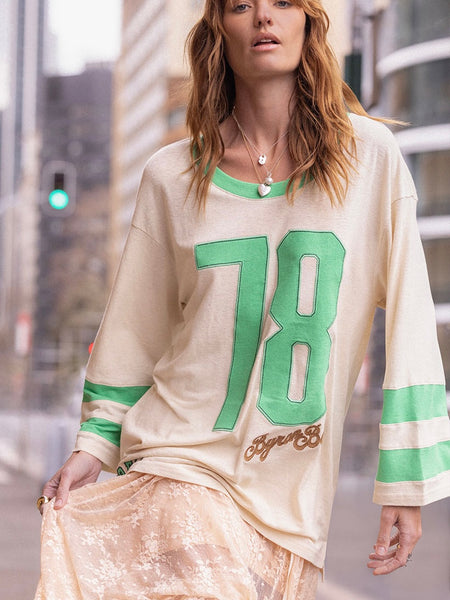 Homecoming Long Sleeve Biker Tee in Green Fields