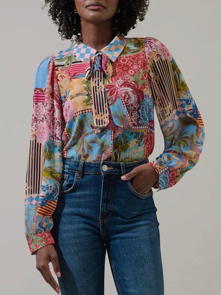 Melani Blouse in Tropical Blues