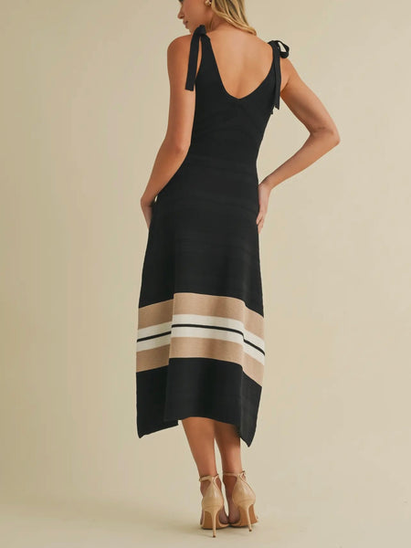 Layered Intentions Stripe Dress in Black & Taupe