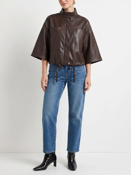 Vivianne Faux Leather Cape in Chocolate