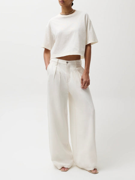 Delphine Pleated Denim Wide Leg in Off White