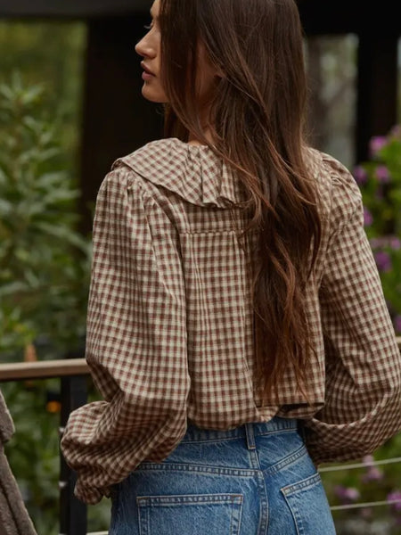 Perfectly Poetic Blouse in Brown Plaid
