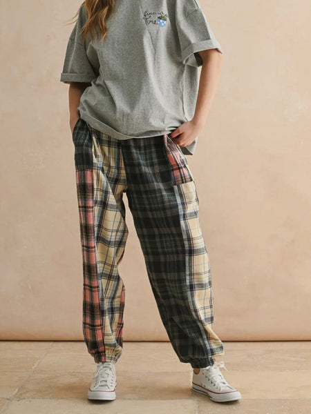 Plaid To The Bone Joggers in Green Multi