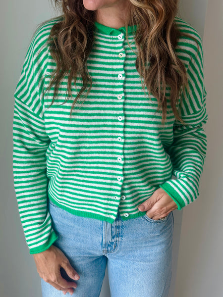 Piper Cardigan in Green Stripe