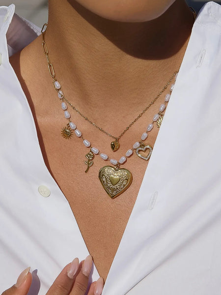 Meadowe Pearl Heart Locket Necklace