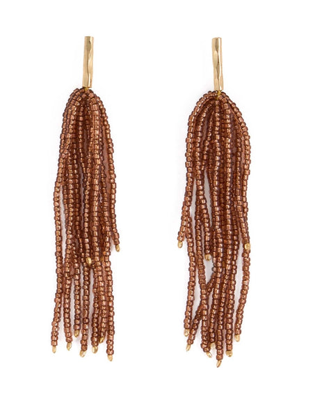 Marissa Bead Fringe Earrings in Bronze