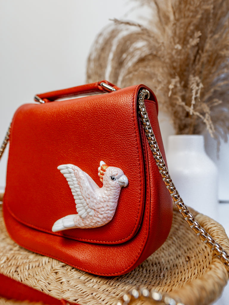 White Bird Round Purse in Brick