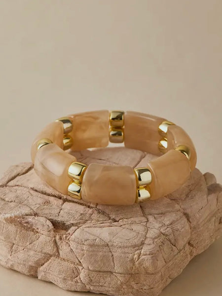 Resin & Gold Stretch Bracelet in Taupe