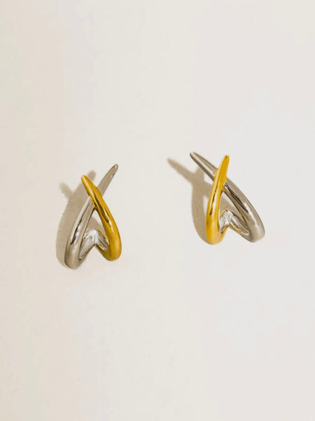 Staven Crossover Earrings in Two Tone