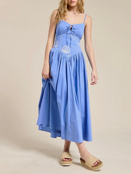 Ocean Muse Embroidered Sundress in Blue