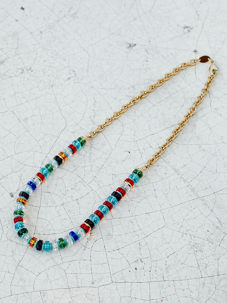 Heard Chain & Bead Necklace in Multi