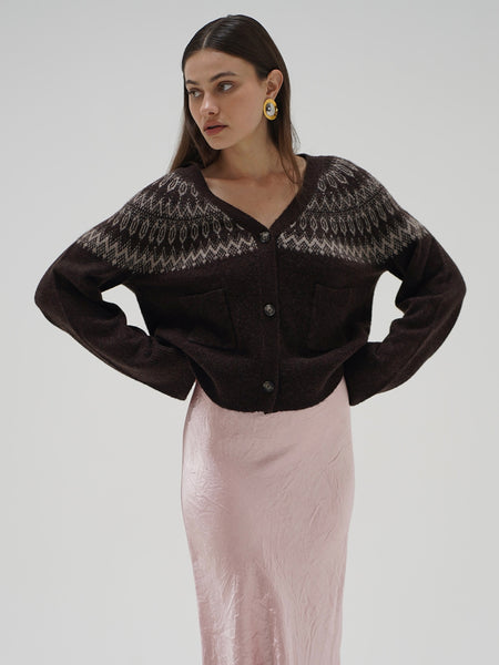 Stewart Fair Isle Cardigan in Brown