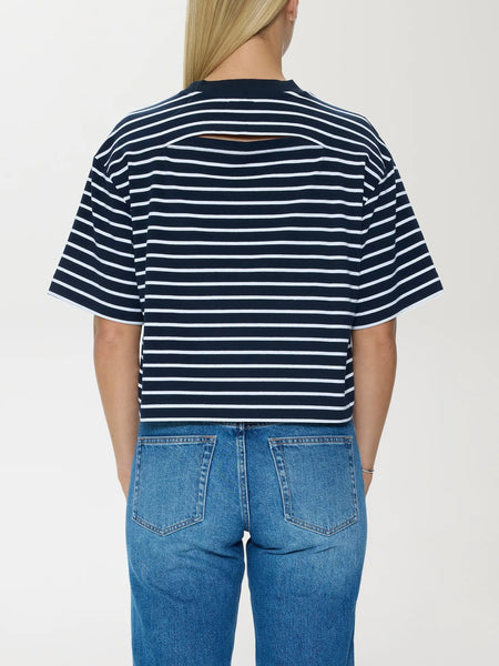 Mae Cropped Tee in Navy Stripe