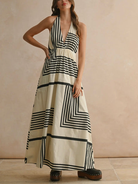 Blonde Blob Halter Dress in Black & White