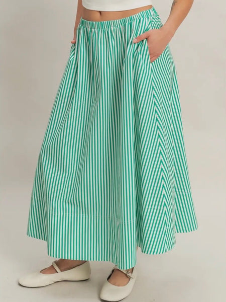 Stay Striped Maxi Skirt in Green