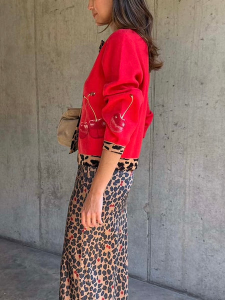 Cherry Holly Cardigan in Red