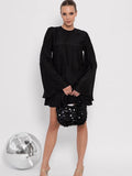 Manille Open Back Rhinestone Dress in Black